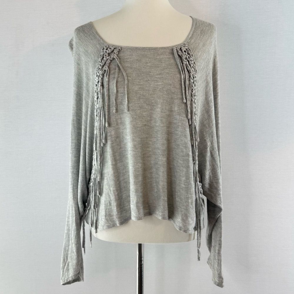 Minkpink Light Gray Long Sleeve Viscose Top with Fringe